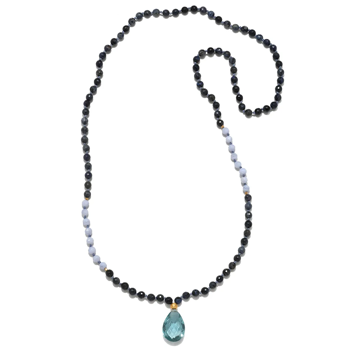 Wise Spirit Sky Blue Topaz Gemstone Drop Mala