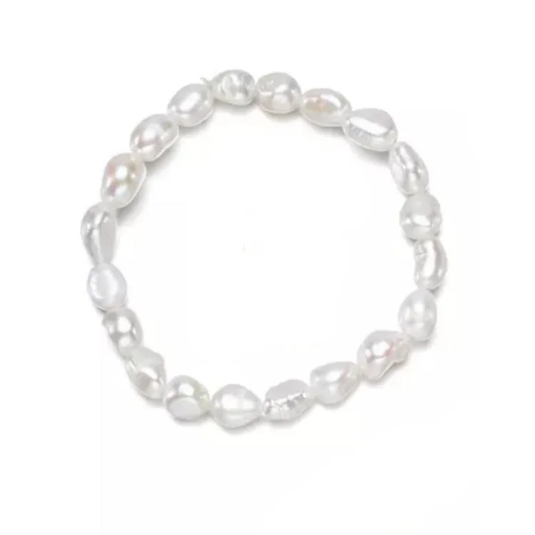 Women's Elegant Pearl Bracelet Stretchy | Large 9-10mm Baroque Freshwater Pearl Bracelet for Women and Girls