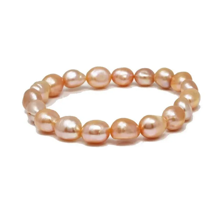 Women's Elegant Pearl Bracelet Stretchy | Large 9-10mm Baroque Freshwater Pearl Bracelet for Women and Girls