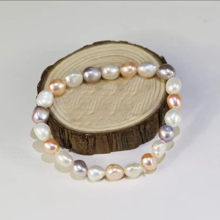 Women's Elegant Pearl Bracelet Stretchy | Large 9-10mm Baroque Freshwater Pearl Bracelet for Women and Girls