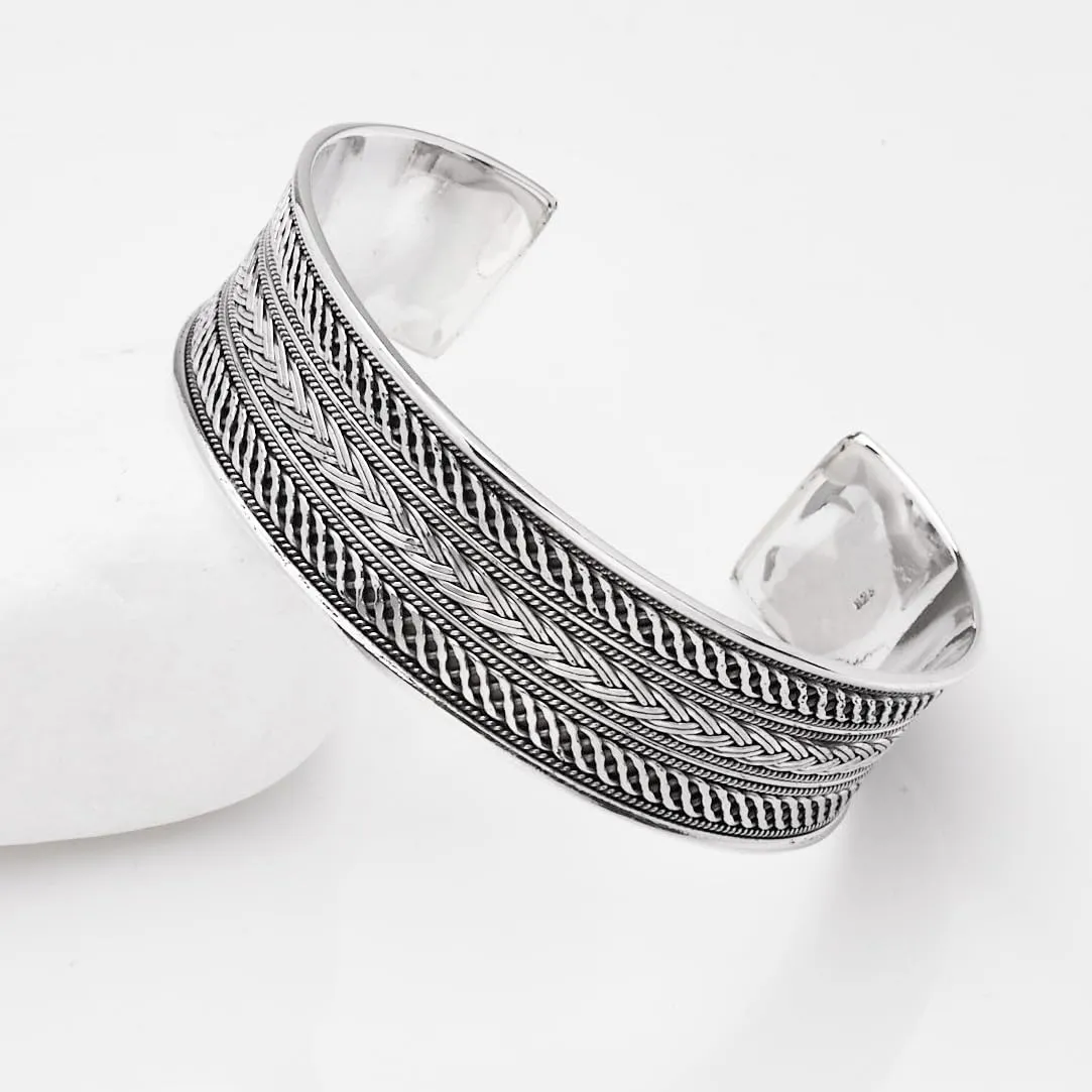 Women's Mens Chunky Celtic Cuff Bangle 925 Sterling Silver