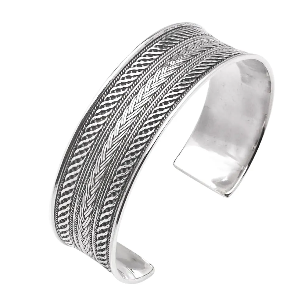 Women's Mens Chunky Celtic Cuff Bangle 925 Sterling Silver