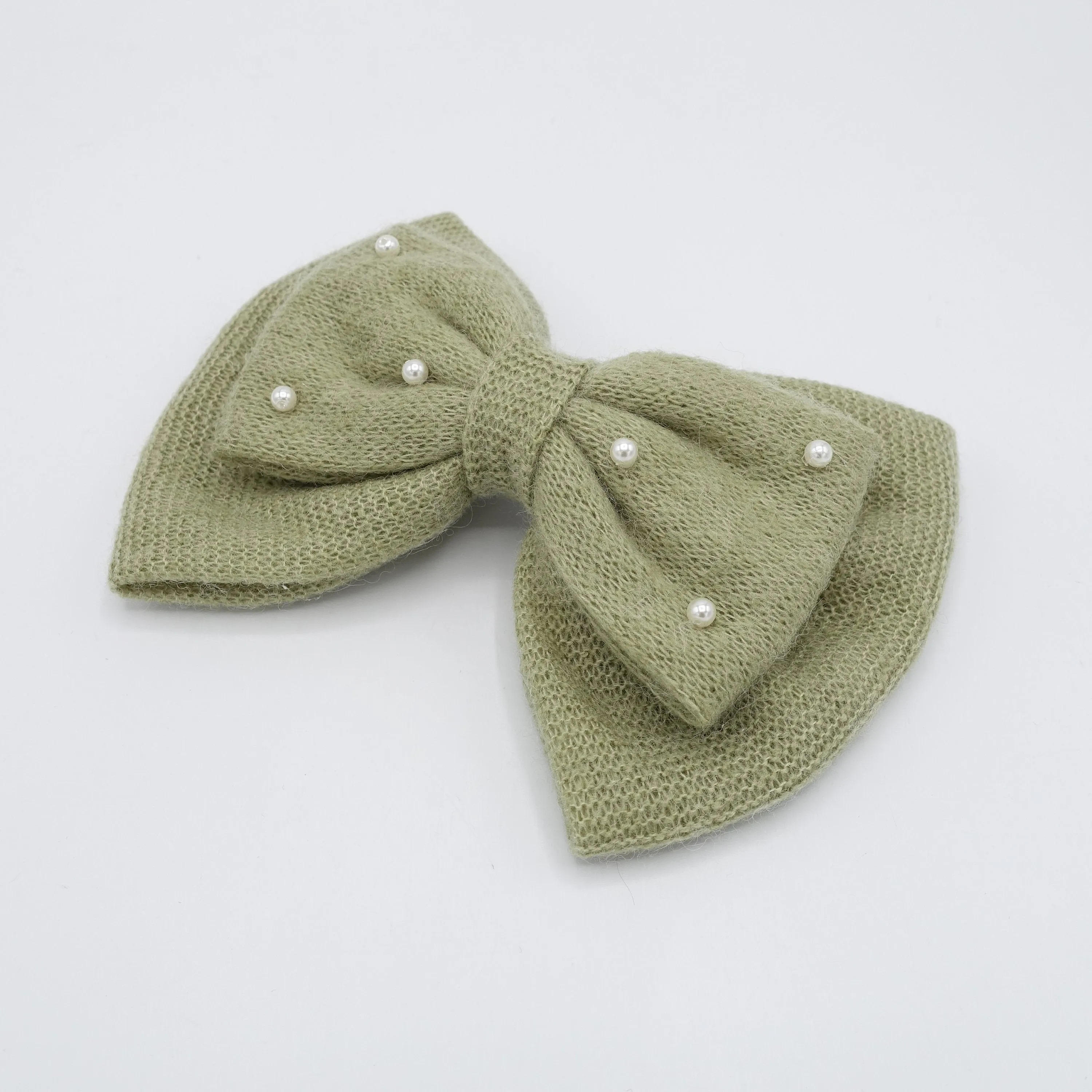 woolen hair bow large pearl hair bow for women