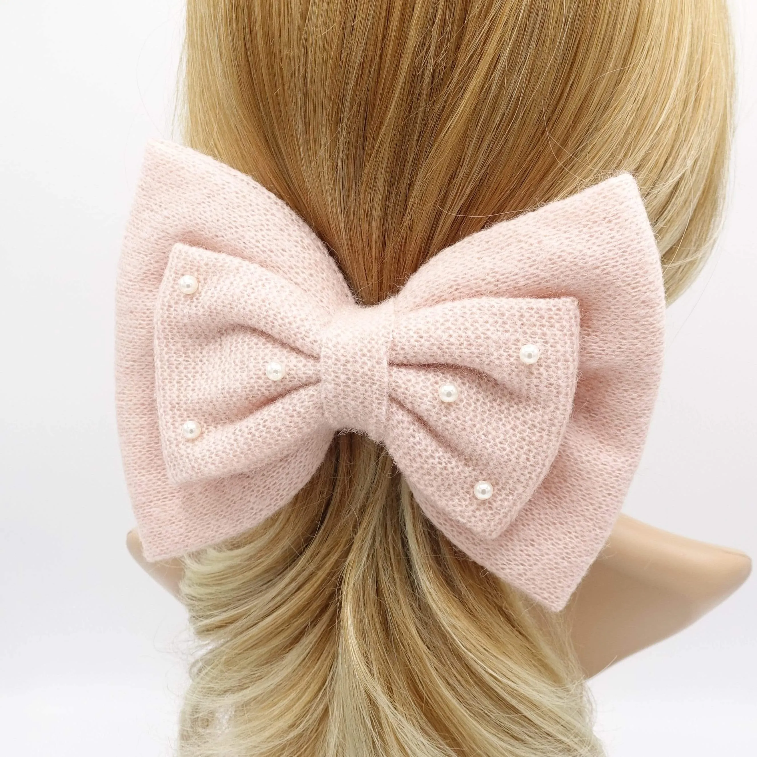 woolen hair bow large pearl hair bow for women