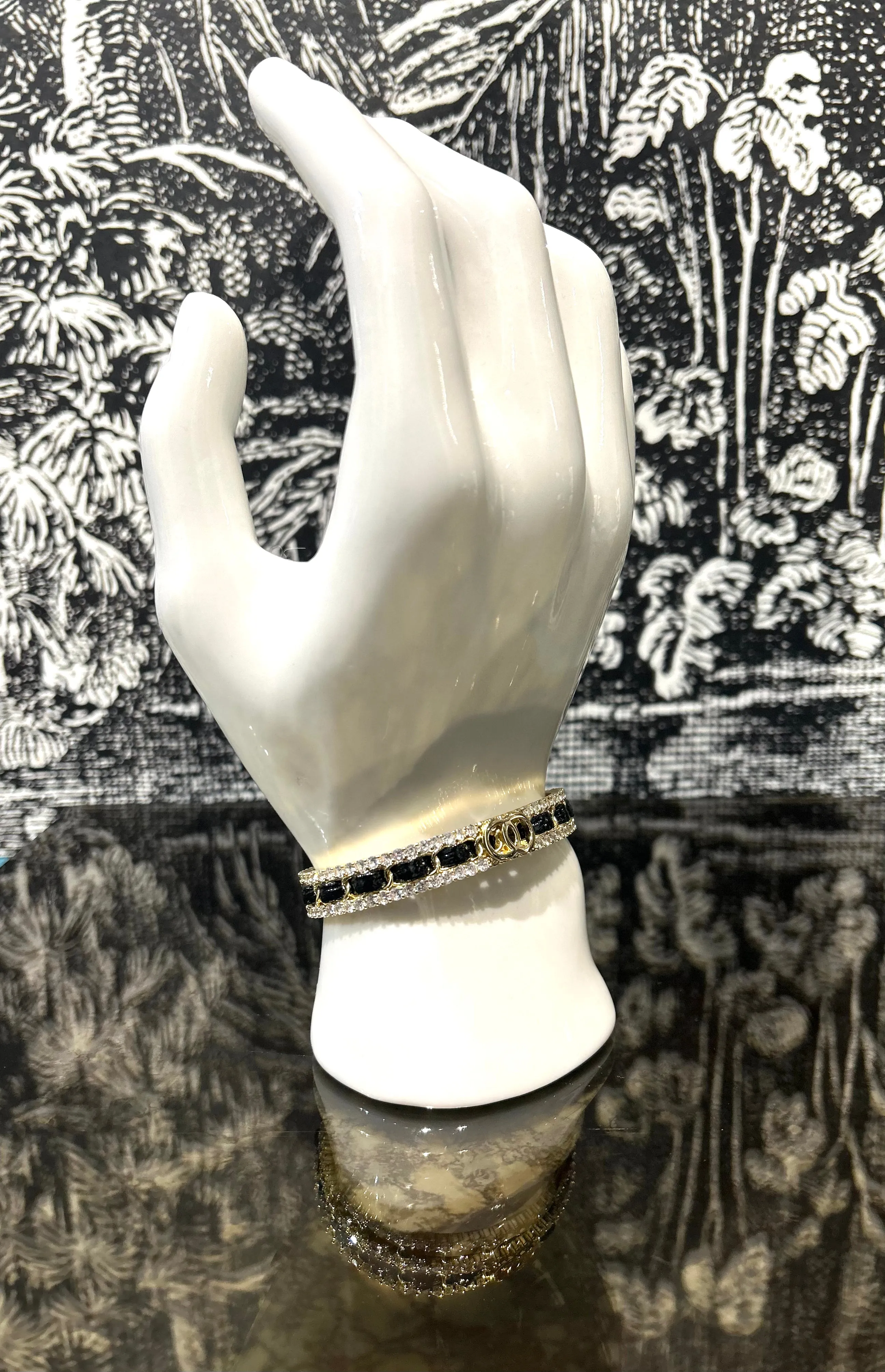 Woven Chain & Diamante Gold Bangle