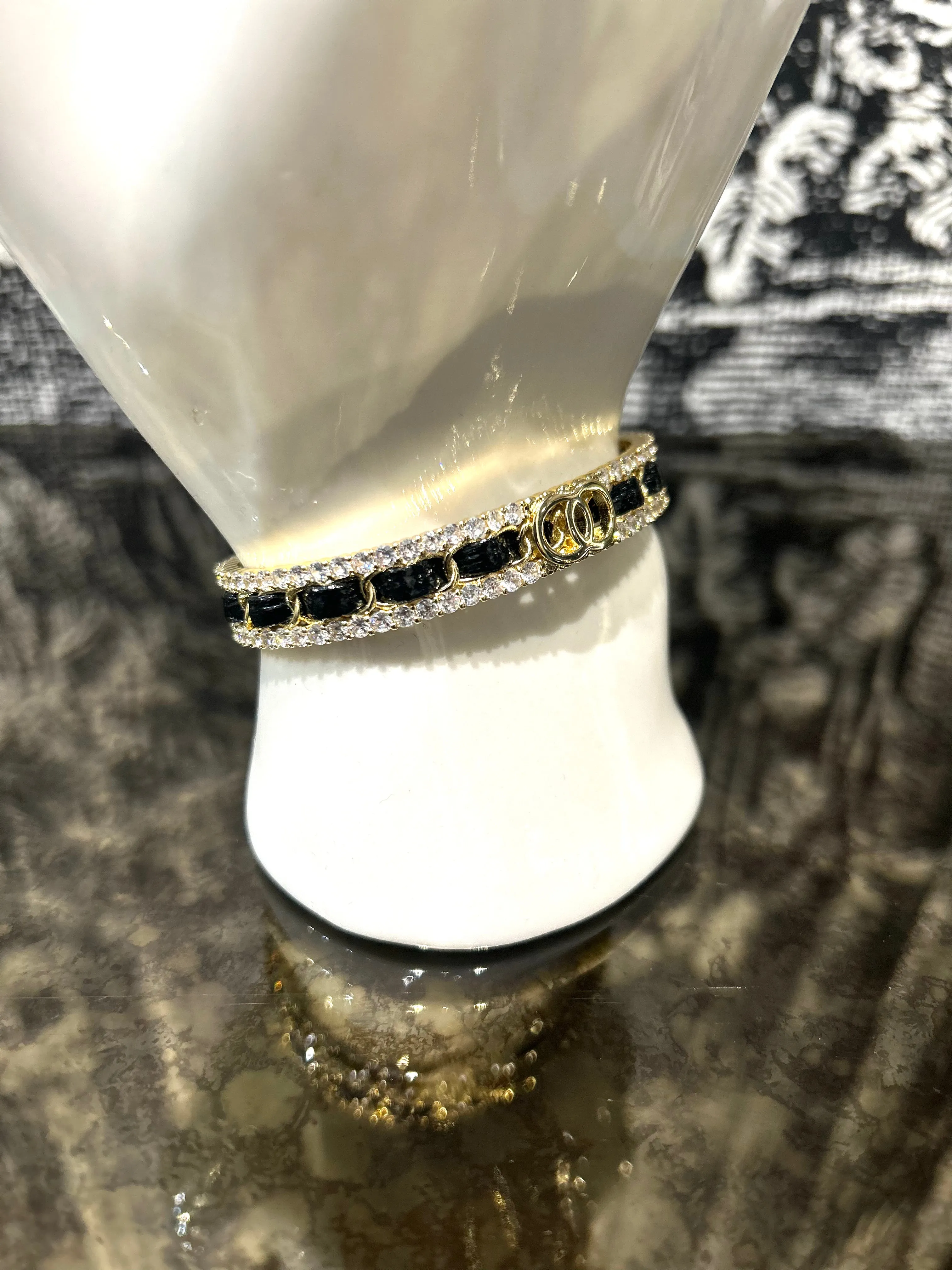 Woven Chain & Diamante Gold Bangle